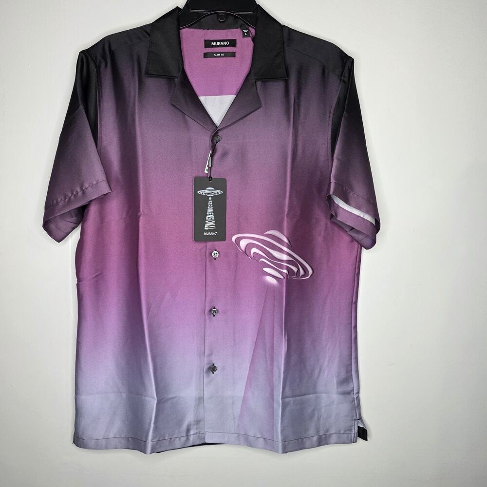 Murano Mens L Slim Fit Ombre Interdimensional Shirt Purple Black UFO Camp
